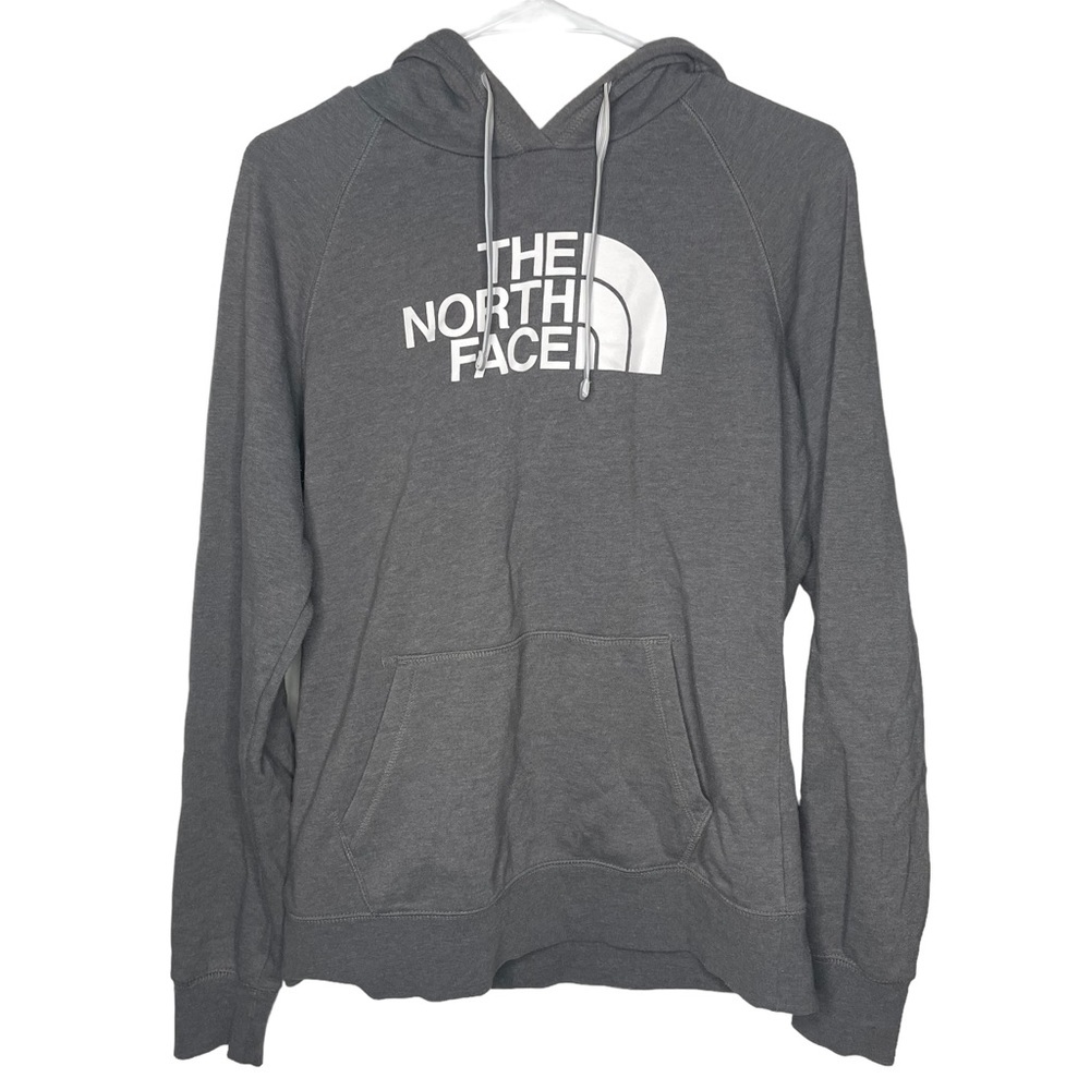 The North Face grey and white pullover hoodie size M with front pocket